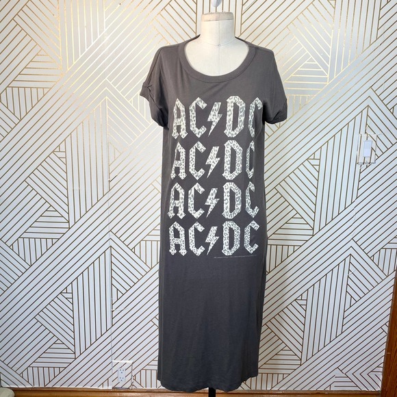Chaser Free People ACDC Leopard T-Shirt Dress Gray - Picture 2 of 12